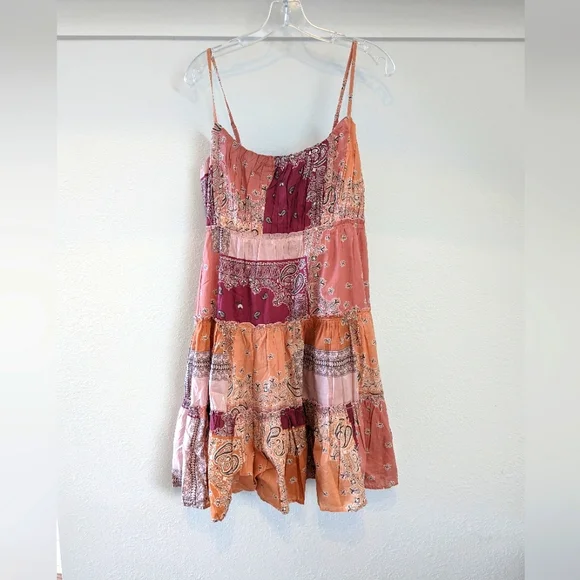 open lace back dress Burnt Orange Bandana Mini Flare Dress L